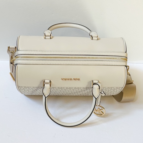 Michael Kors Jet Set Travel Medium Satchel Shoulder Duffle Bag MK Light Cream - Picture 10 of 11